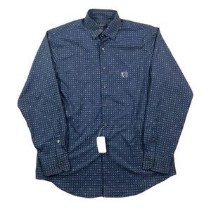 Alfani Geo-Print Dress Shirt Mens‎ Medium 15-15.5 34-35 Navy Blue Regular Travel